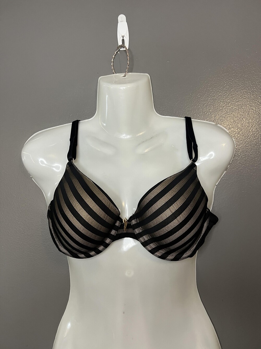 Sweet Nothings Bra Womens 36B Black Striped Mesh Push Up Underwire Padded Cups